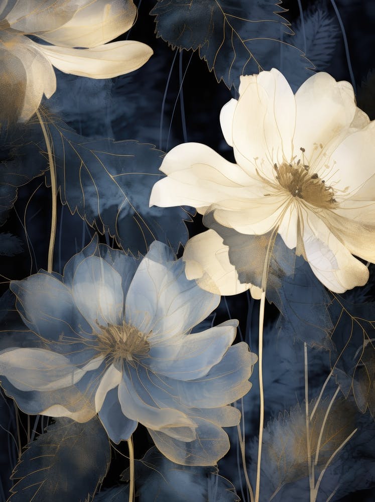 White Flowers On A Black Background