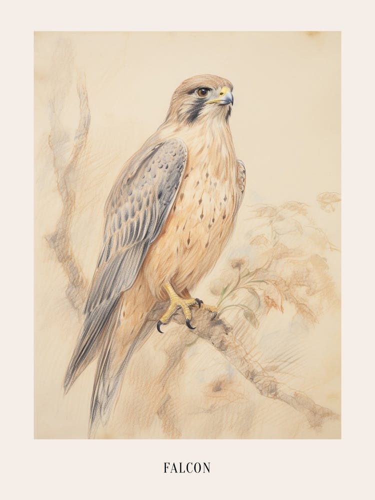 Vintage Bird Drawing Falcon 2 Poster