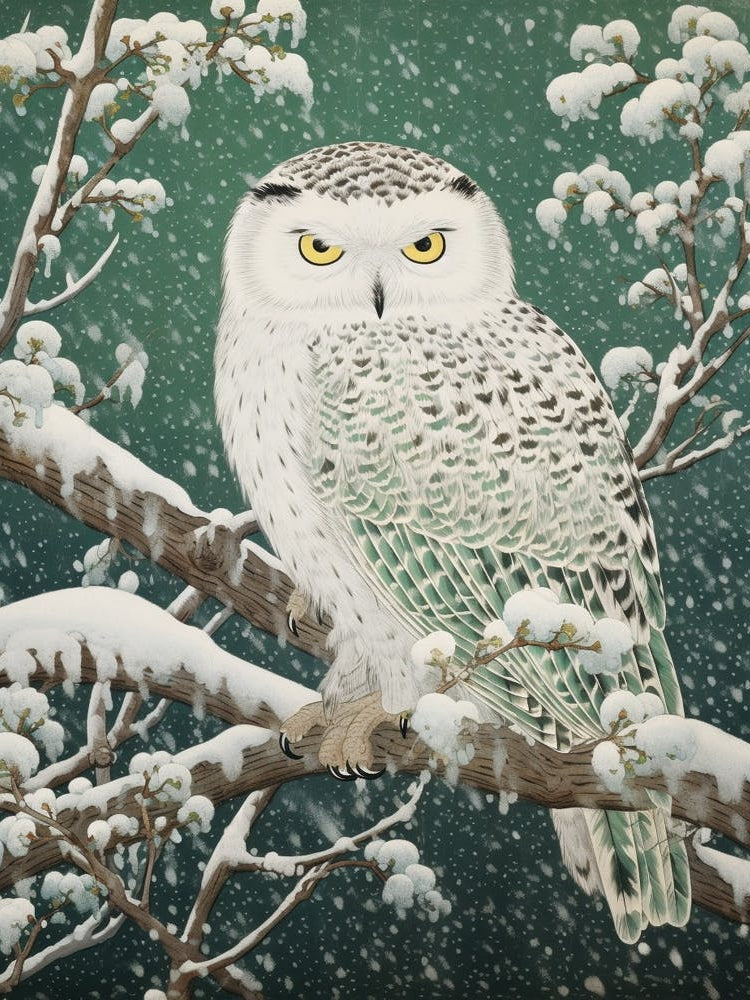 Ohara Koson Inspired Bird Painting Snowy Owl 2