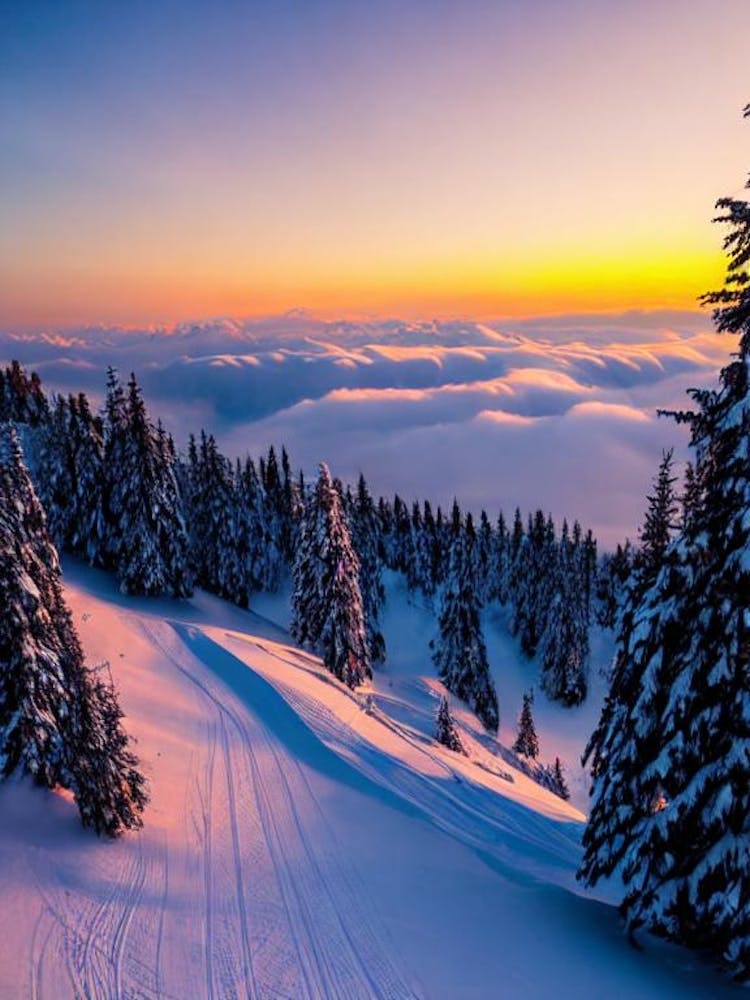 Le Grand Bornand, France Sunrise Skiing Poster