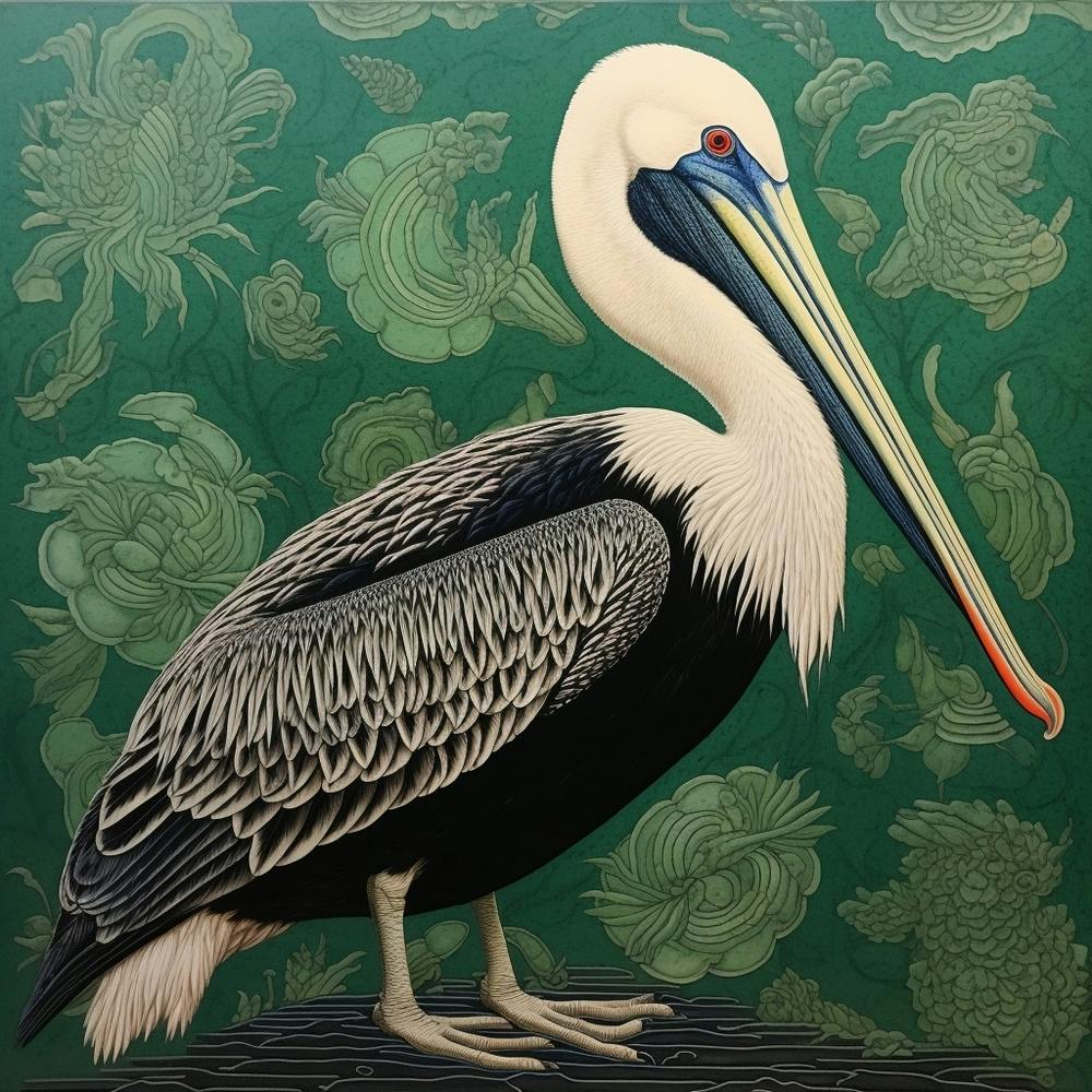 Ohara Koson Inspired Bird Painting Brown Pelican 4 Square