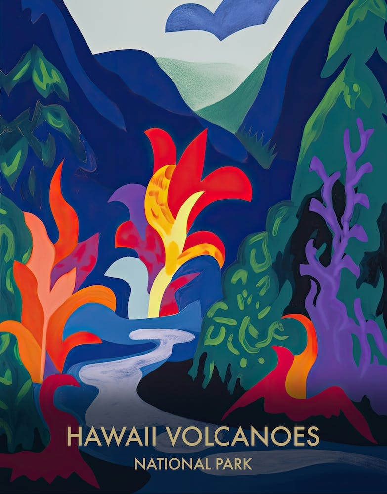 Hawaii Volcanoes National Park Affiche de voyage style Matisse 2