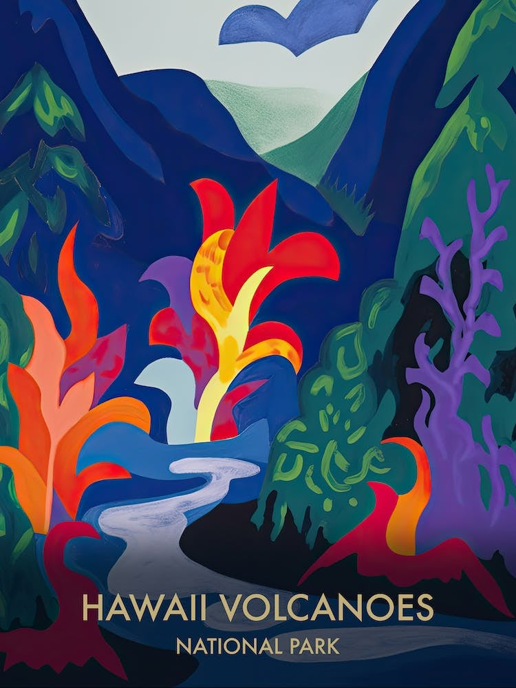 Hawaii Volcanoes National Park Travel Poster Matisse Style 2