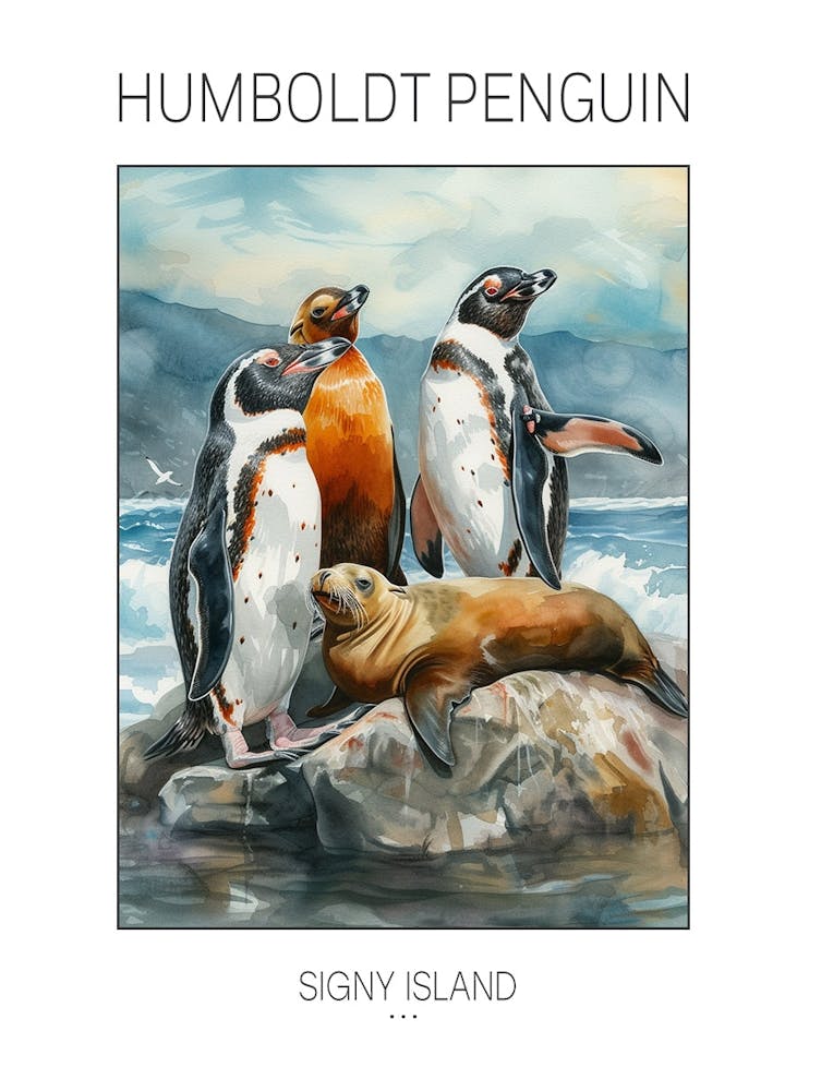 Humboldt Penguin Signy Island Watercolour Painting 2 Poster