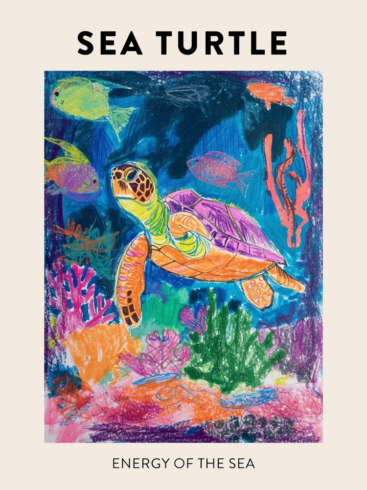 Abstract Rainbow Sea Turtle Underwater Crayon Poster 2