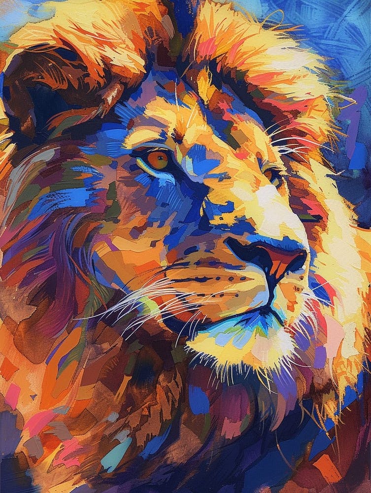 Asiatic Lion Portrait Close Up Fauvist Painting 2