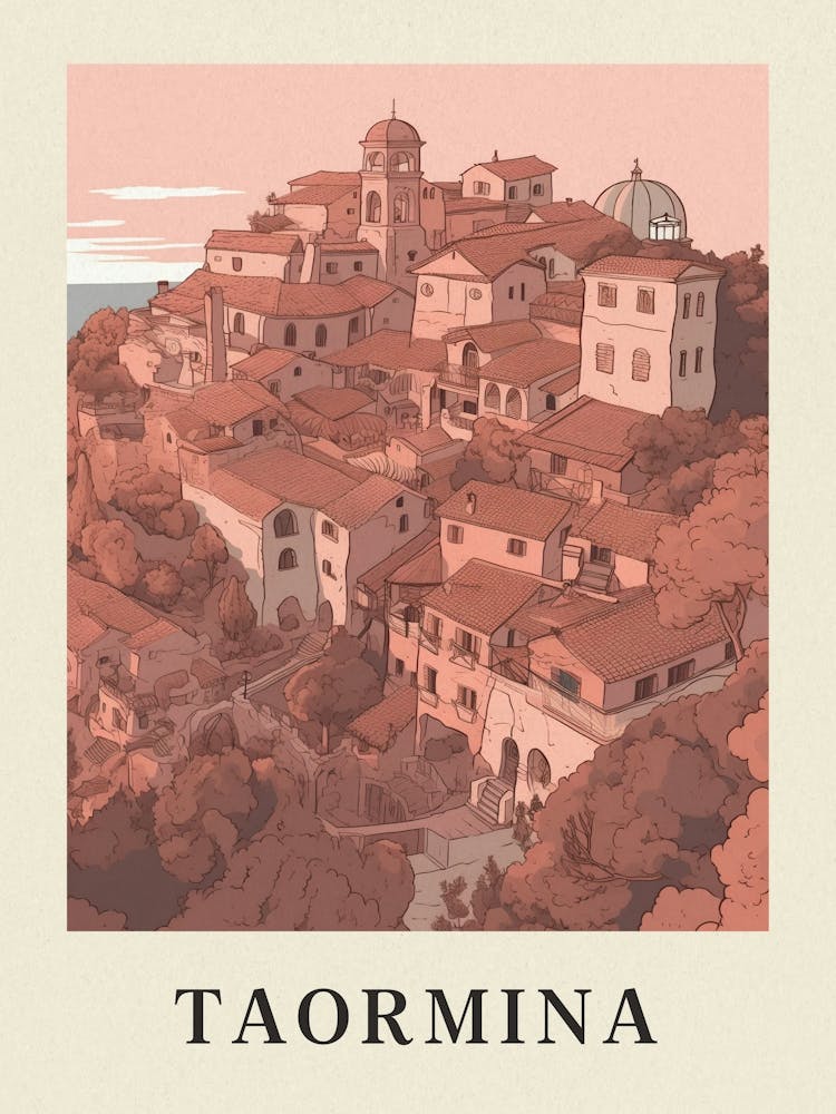 Taormina Vintage Pink Italy Poster