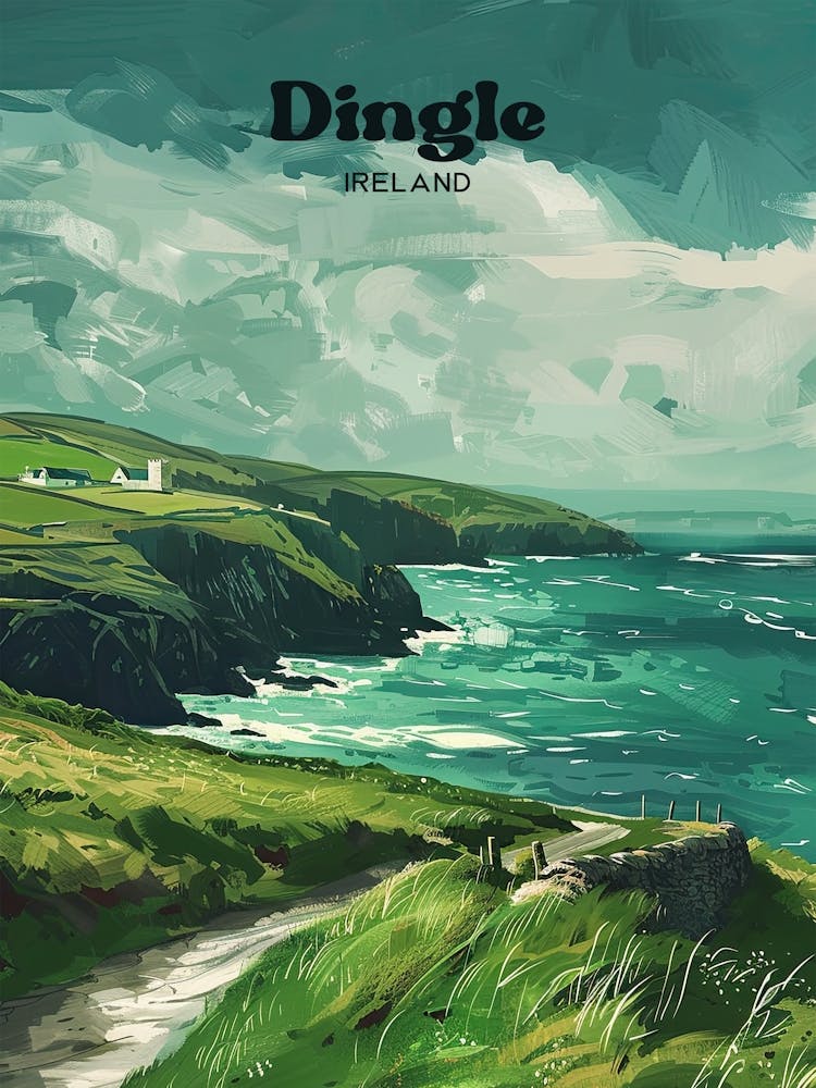 Dingle Ireland Waterfront Travel Illustration