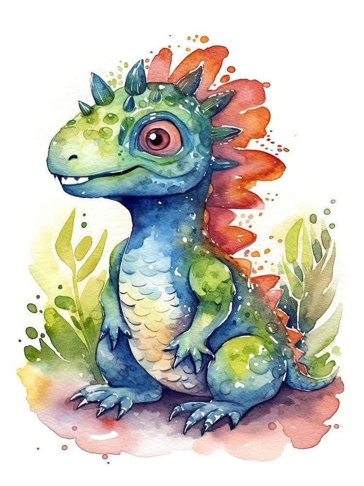 Aucasaurus Cute Dinosaur Watercolour 1