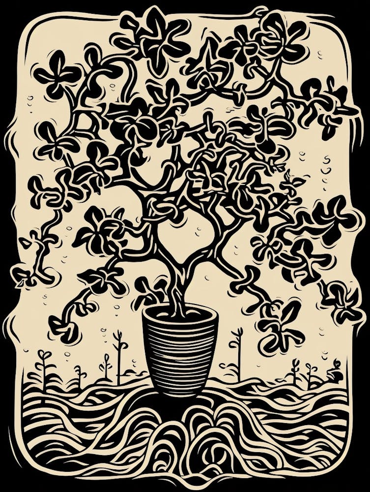 B&W Plant Illustration Jade Plant 3