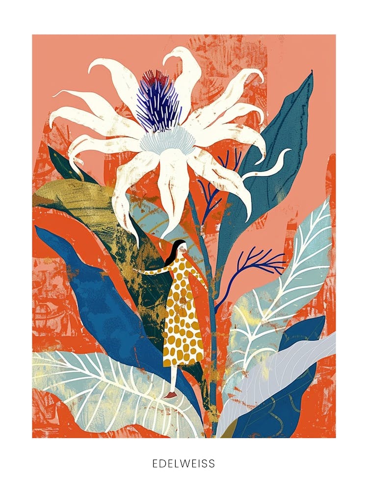 Colourful Flower Illustration Poster Edelweiss 1