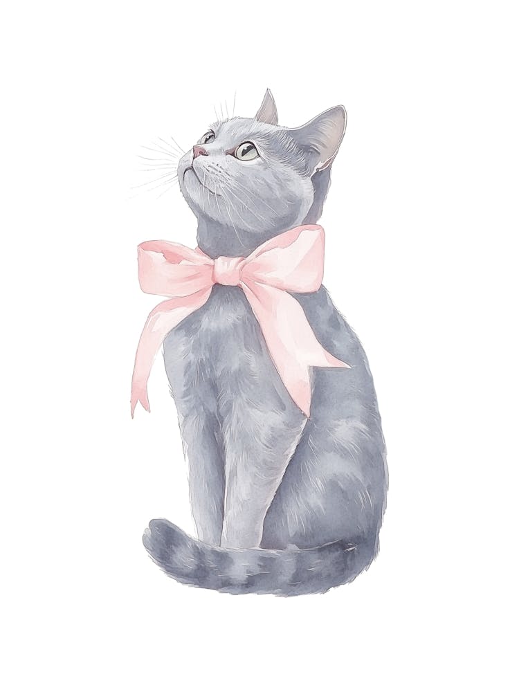 Gray Cat With Pink Bow