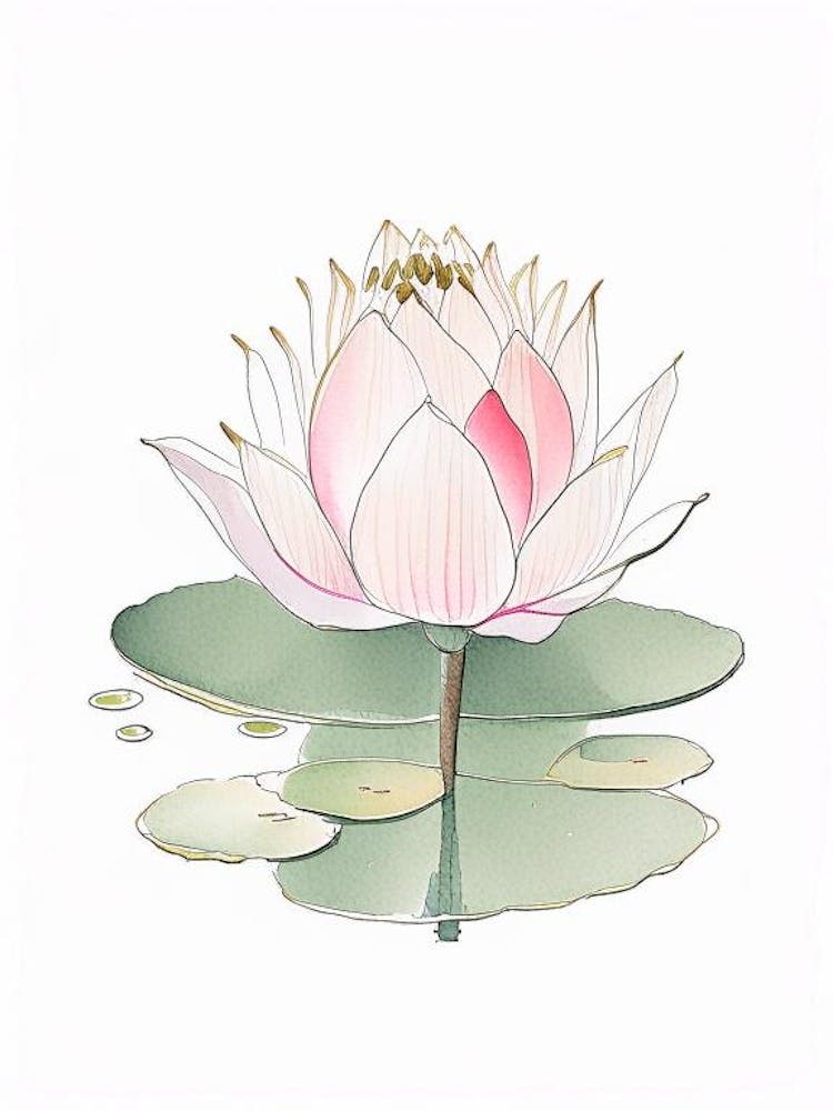 Blooming Lotus Flower In Pond Pencil Illustration 5