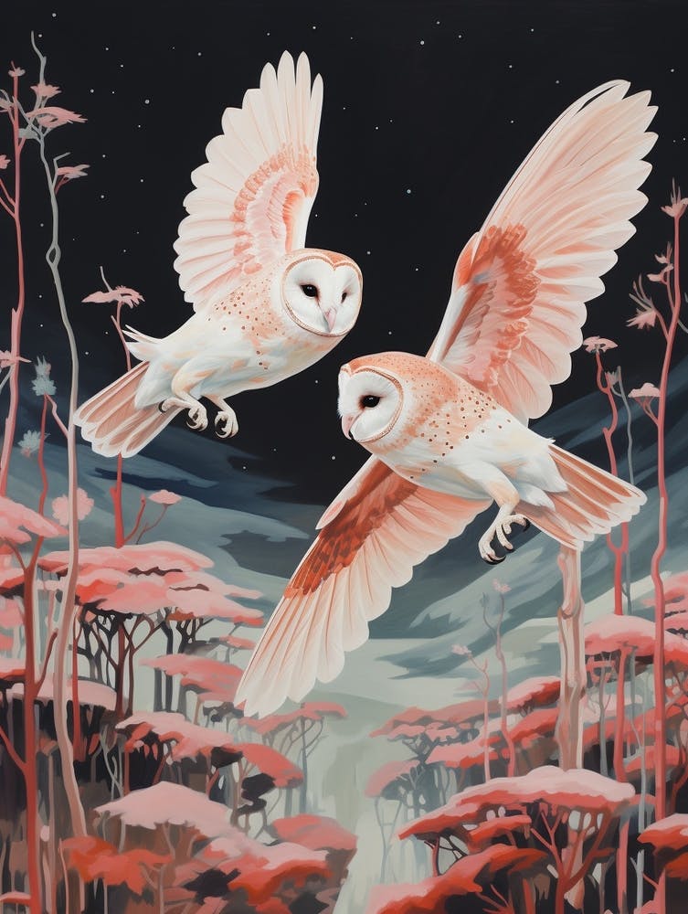 Vintage Japanese Inspired Bird Print Barn Owl 2