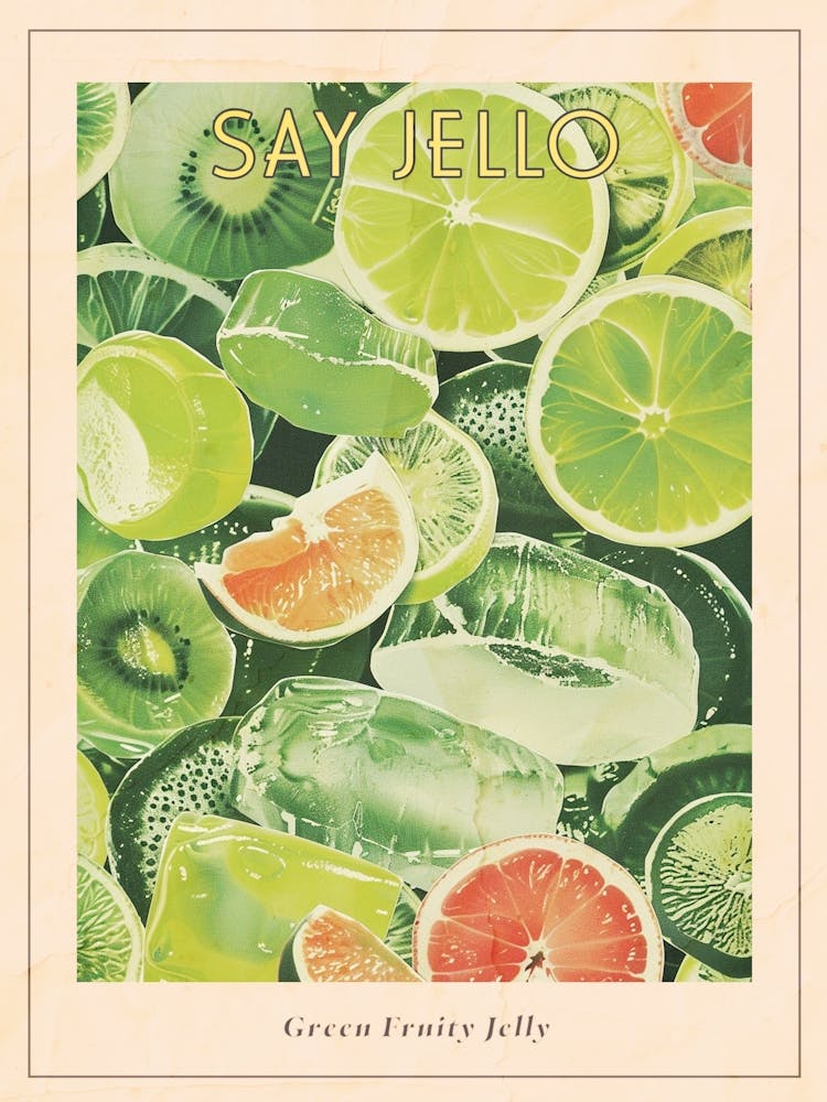Green Fruity Jelly Retro Collage 1 Poster