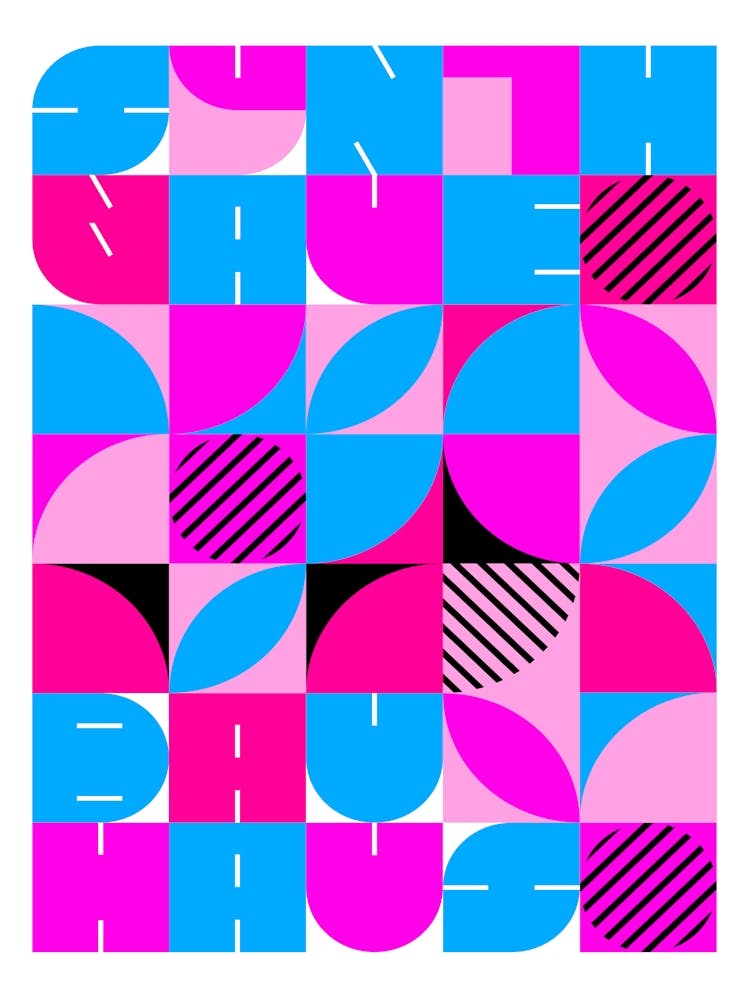 Bauhaus Synthwave #1 poster (fuchsia/magenta-blue) — abstract poster, retrowave print 3