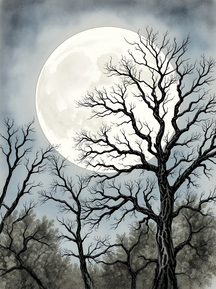 Full Moon Over Trees 1