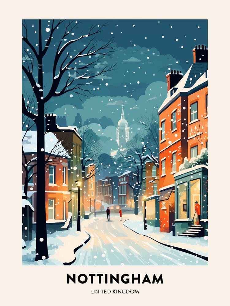Winter Night  Travel Poster Nottingham United Kingdom 1