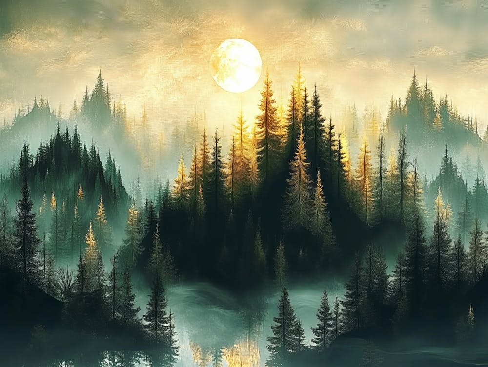 3d Forêt Vert Foncé et Dorée