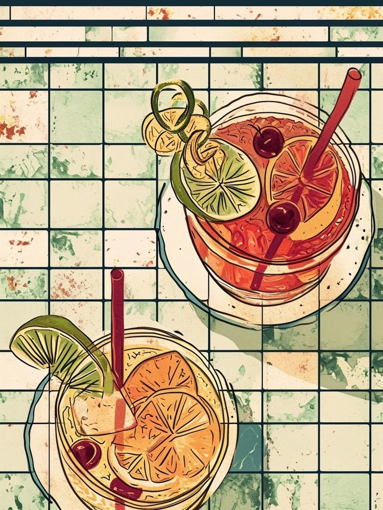 Aerial View Of Cocktails Illustration