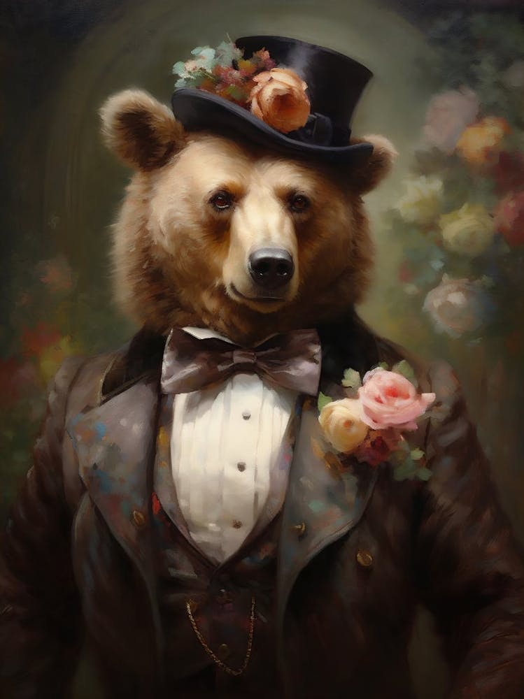 Victorian Animals Portrait, Royal Bear Vintage Print, Renaissance Animal Dark Moody Animal Poster, Alteredable, Animal Lover Gift