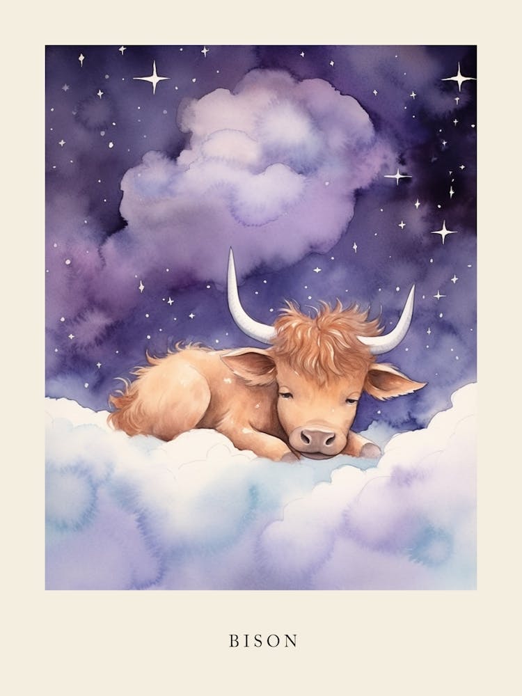 Baby Bison 2 Sleeping In The Clouds Nursery Poster