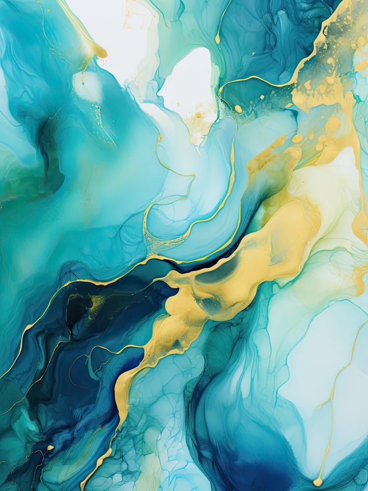 Peinture Abstraite Flux Bleu, Vert, Or 2