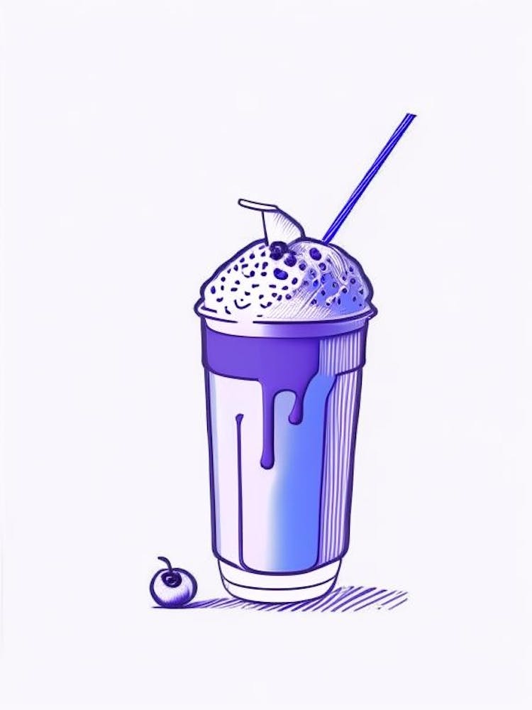 Blueberry Milkshake Dairy Food Minimal Line Drawing 4