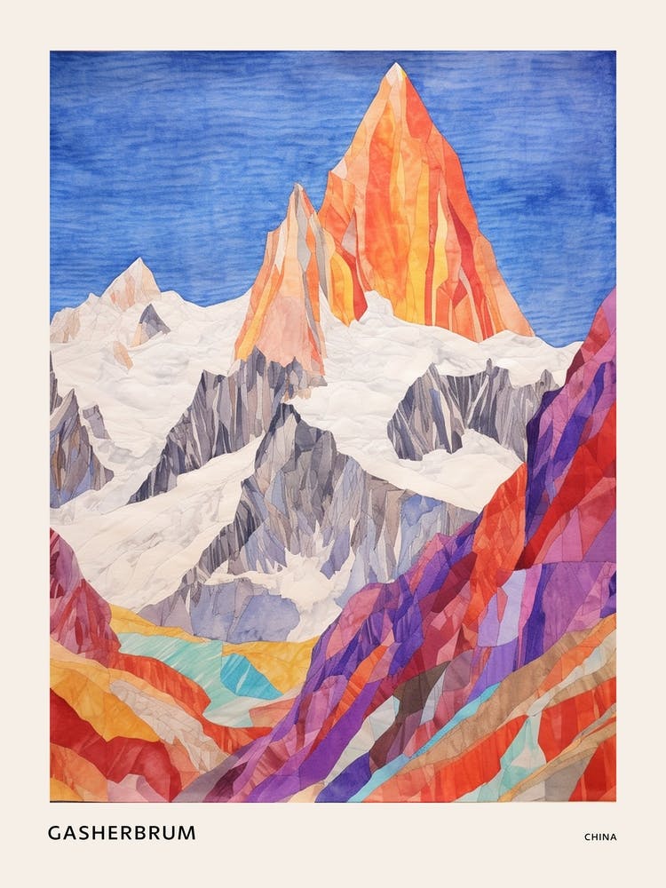 Gasherbrum China 2 Colourful Mountain Illustration Poster