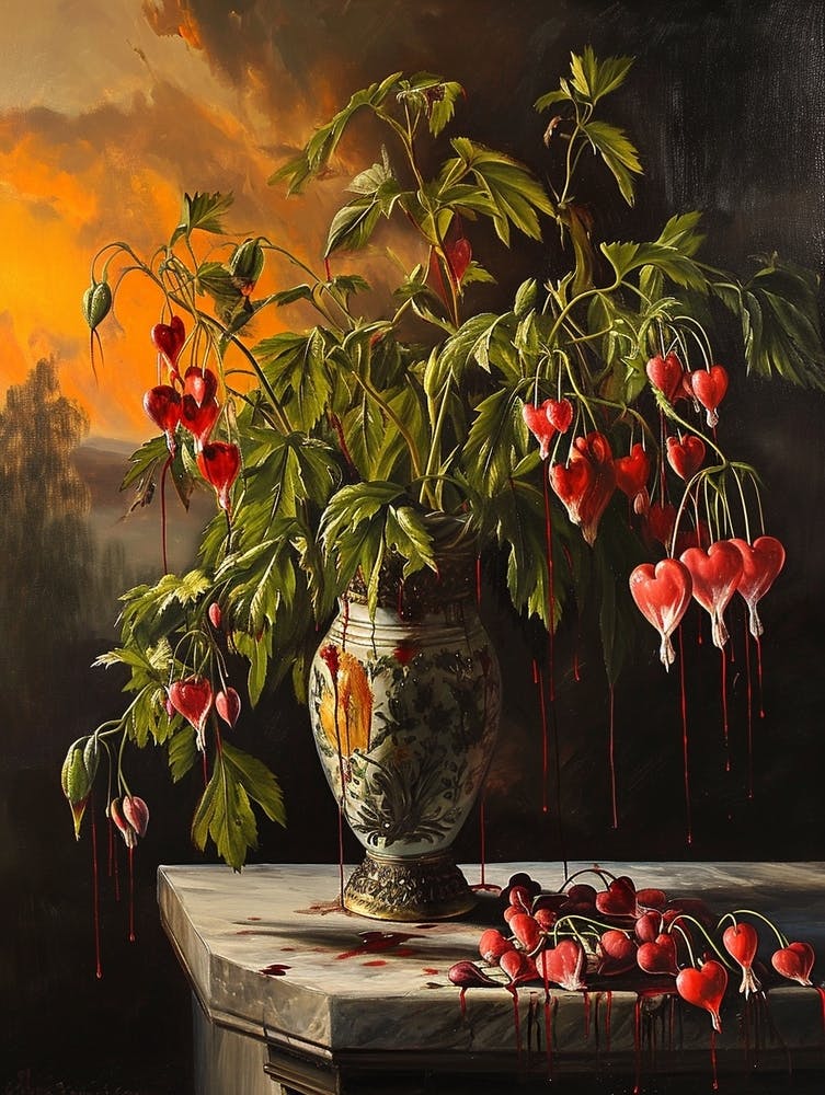 Baroque Floral Still Life Bleeding Hearts Dicentra 5