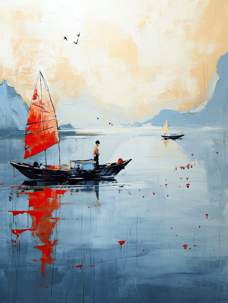 Chines Sailboat On The Water