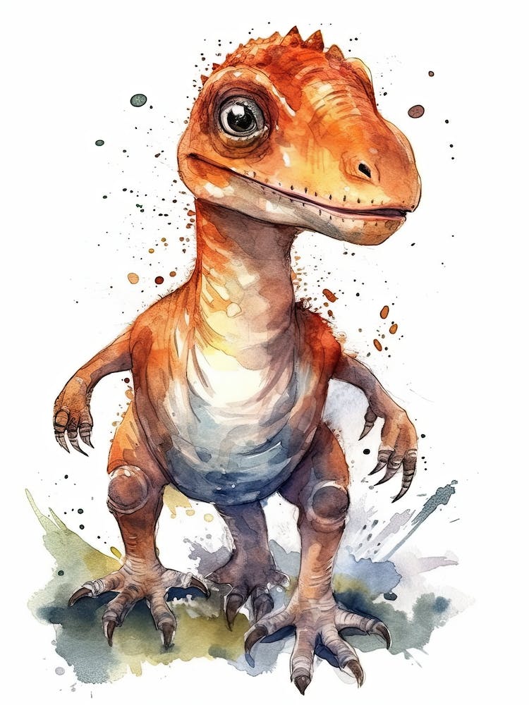 Velociraptor Cute Dinosaur Watercolour 3