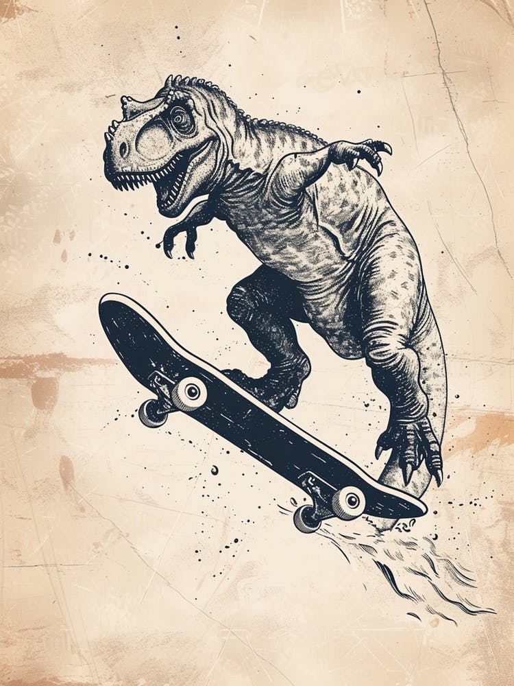 Vintage Pachycephalosaurus Dinosaur On A Skateboard 1