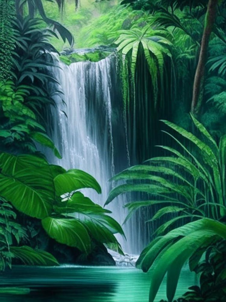 Waterfalls In A Jungle Waterscape Crayon 2