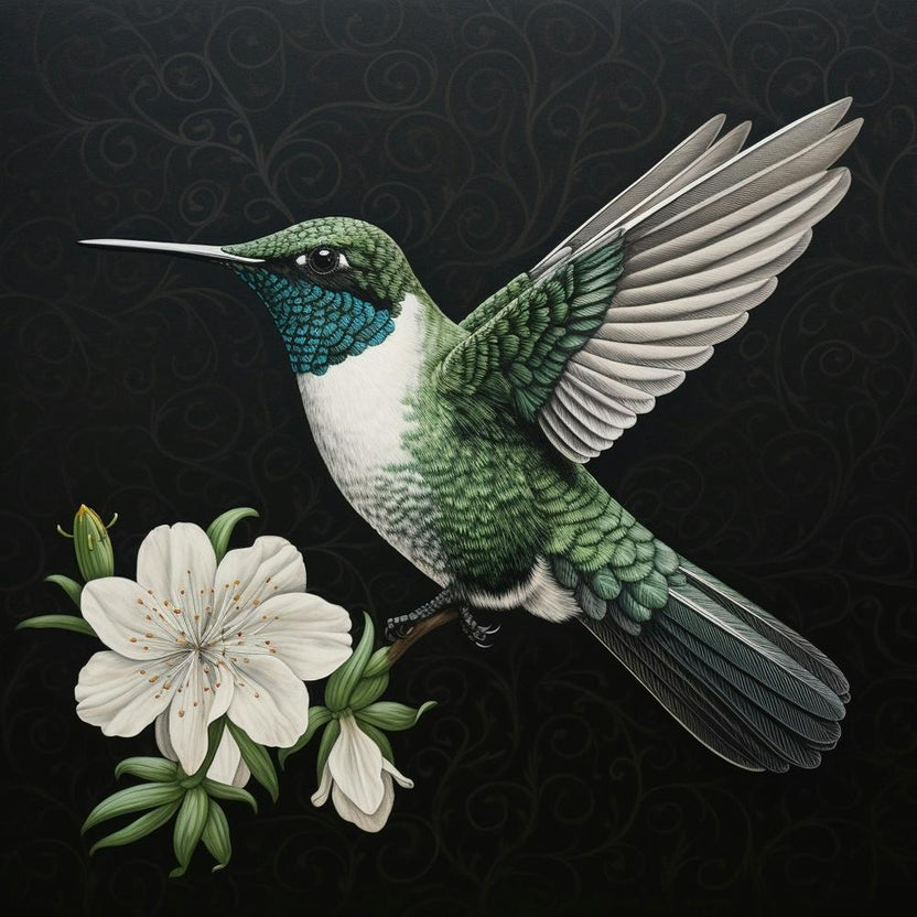 Ohara Koson Inspired Bird Painting Hummingbird 2 Square
