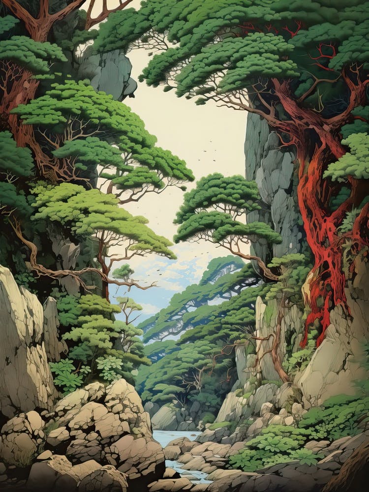 Yakushima Island In Kagoshima, Ukiyo E Drawing 1