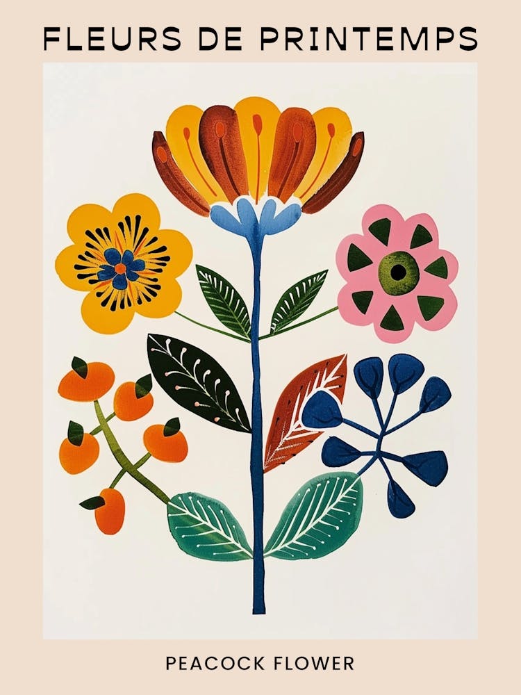 Spring Floral French Poster  Peacock Flower 3