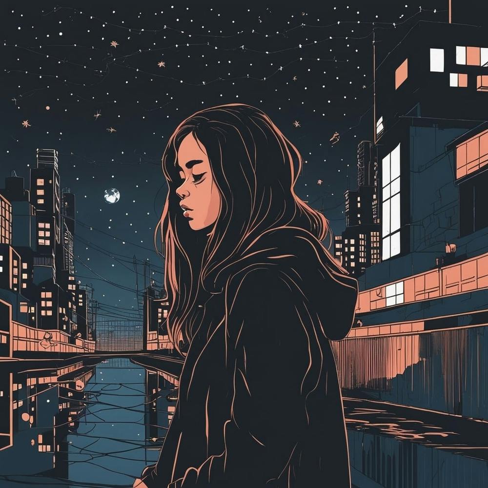 A Girl Inside A Lack At Night