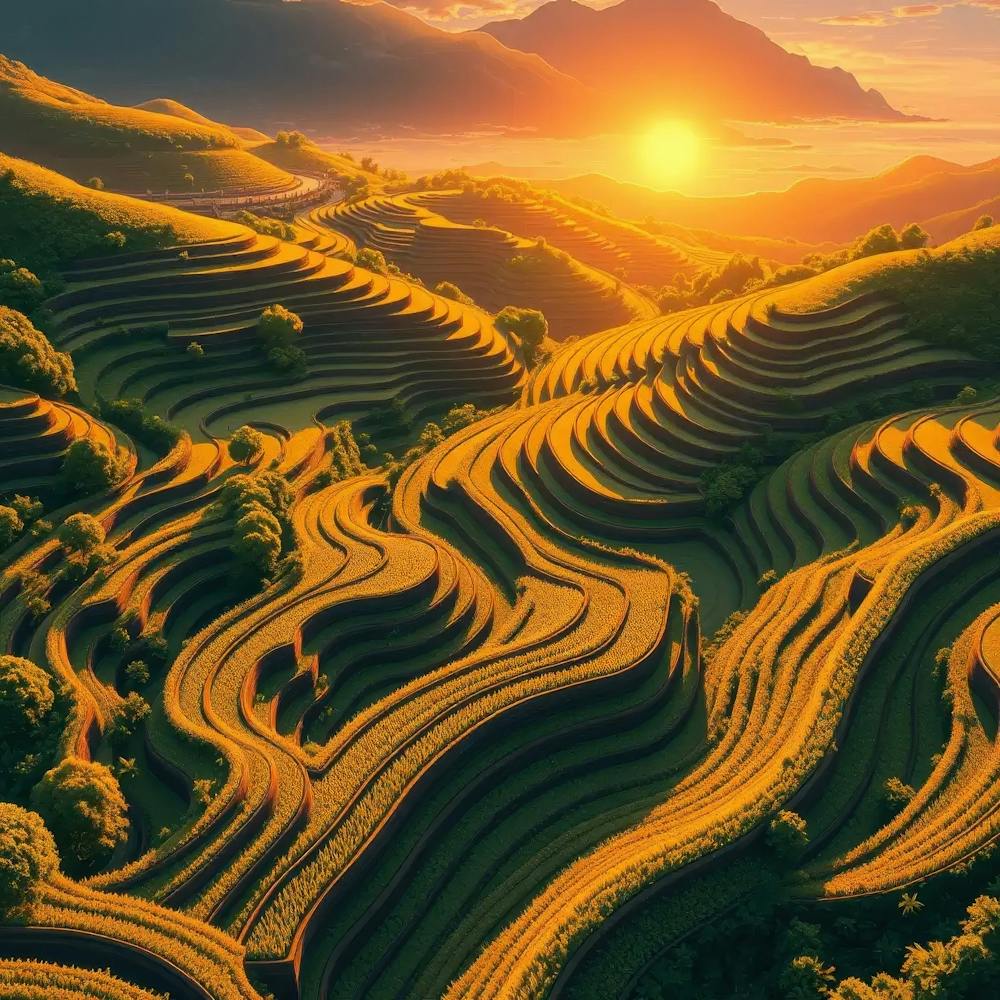 Rice Terraces At Sunset