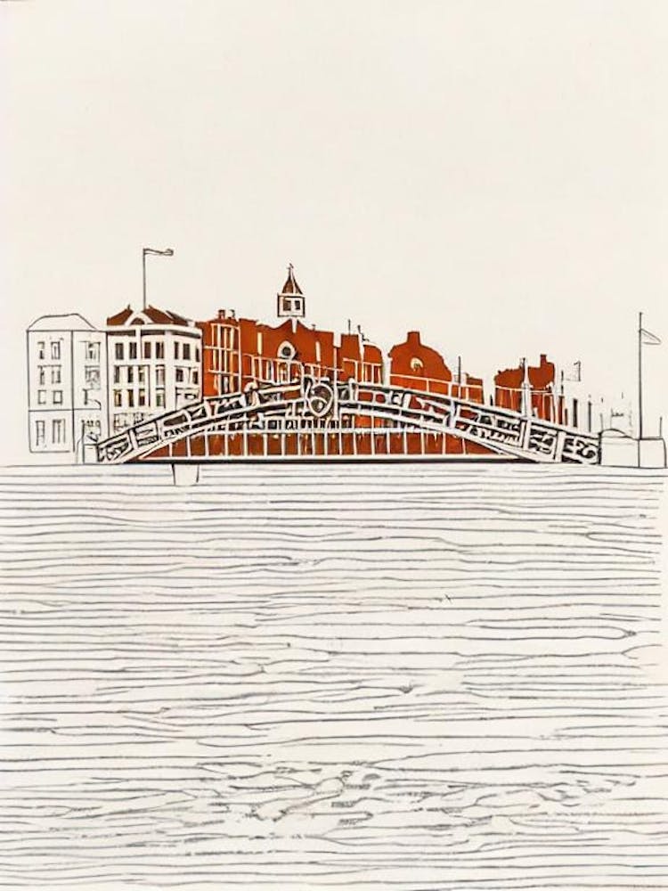 Ha'Penny Bridge Dublin Boho Landmark Illustration