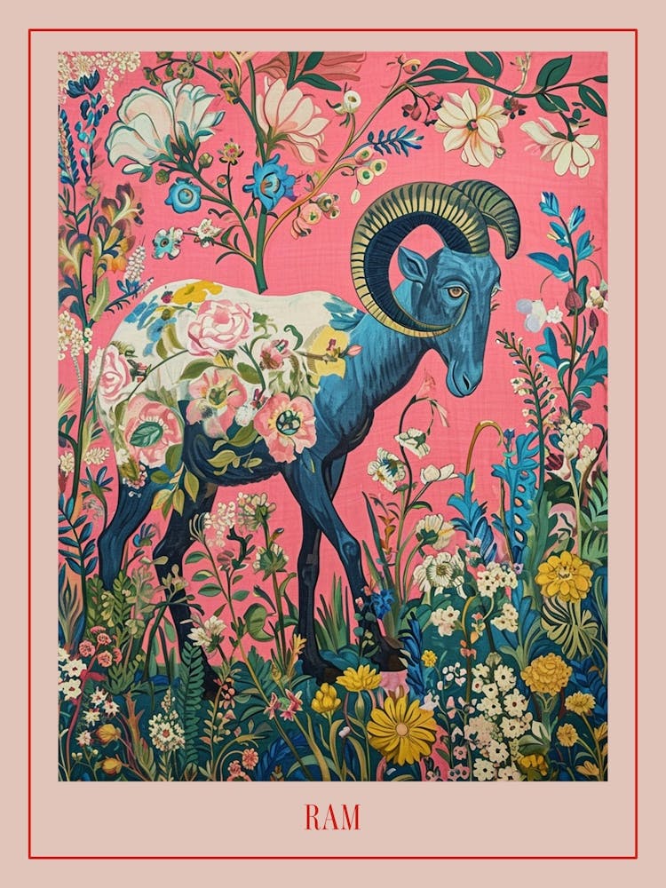 Floral Animal Painting Ram 2 Poster