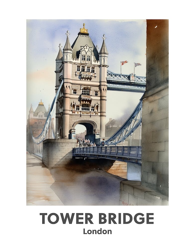 Tower Bridge, London 4 Watercolour Travel Poster