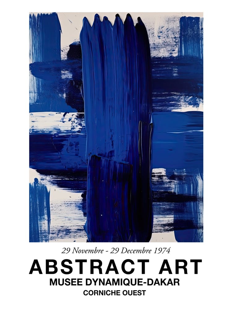Blaue Pinselstriche Abstrakt 2 Ausstellungsplakat