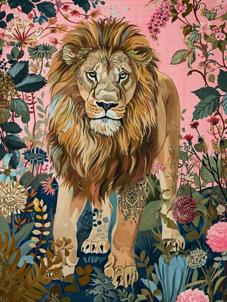 Floral Animal Painting Lion 2