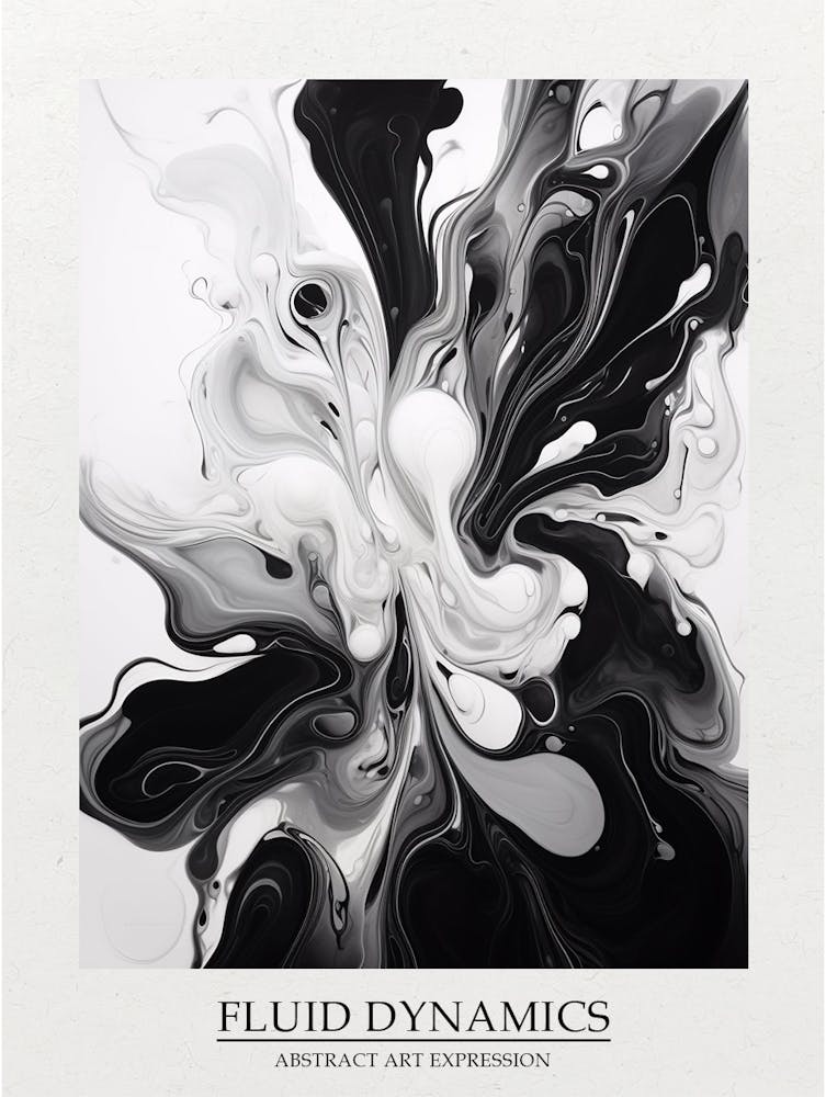 Affiche Dynamique des fluides Abstraite Noir et Blanc 4