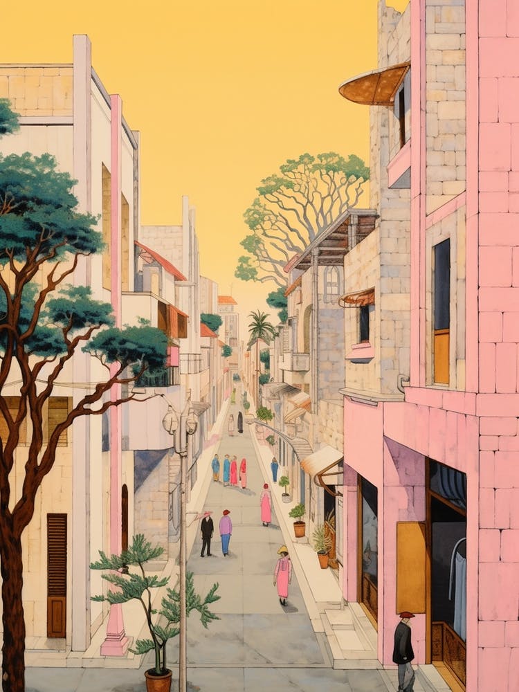 Limassol Cyprus 1 Vintage Pink Travel Illustration