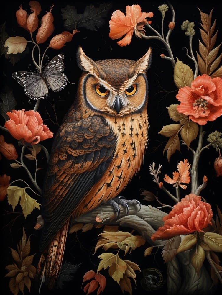 Dark And Moody Botanical Eastern Screech Owl 2