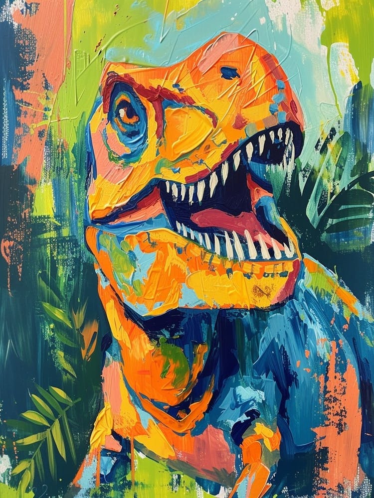 Dinosaur Orange Blue Brushstrokes Portrait 1