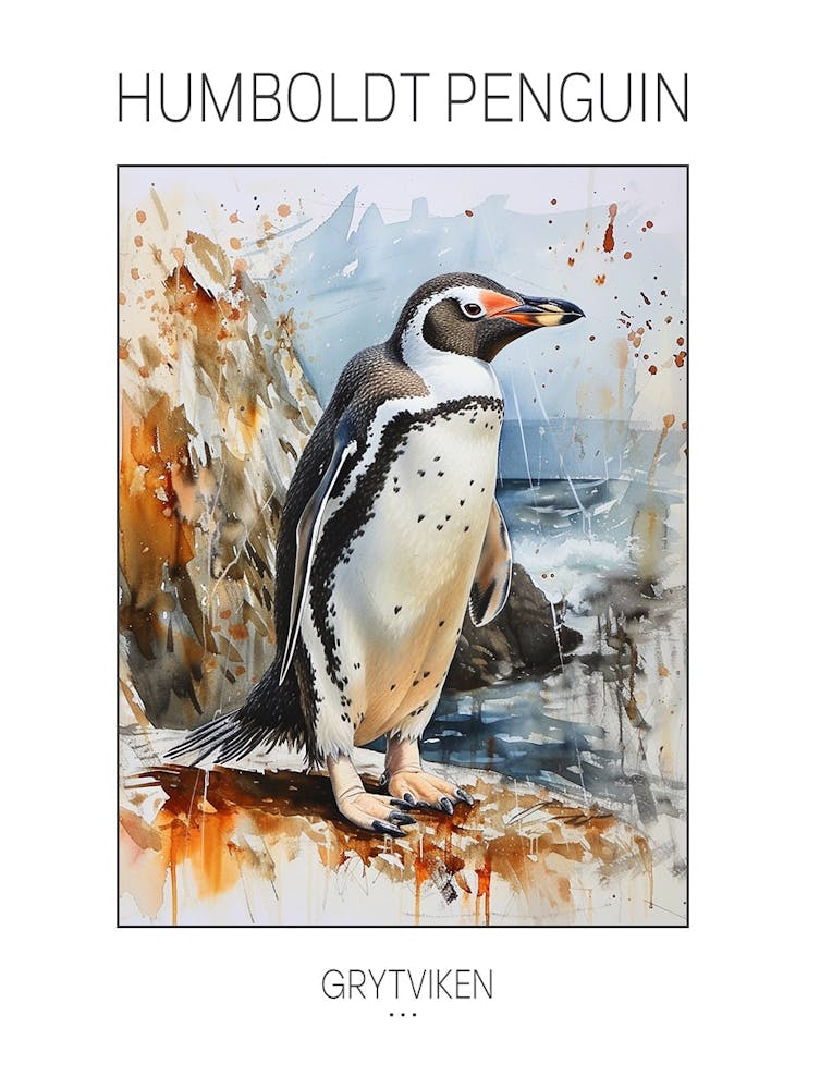 Humboldt Penguin Grytviken Watercolour Painting 2 Poster