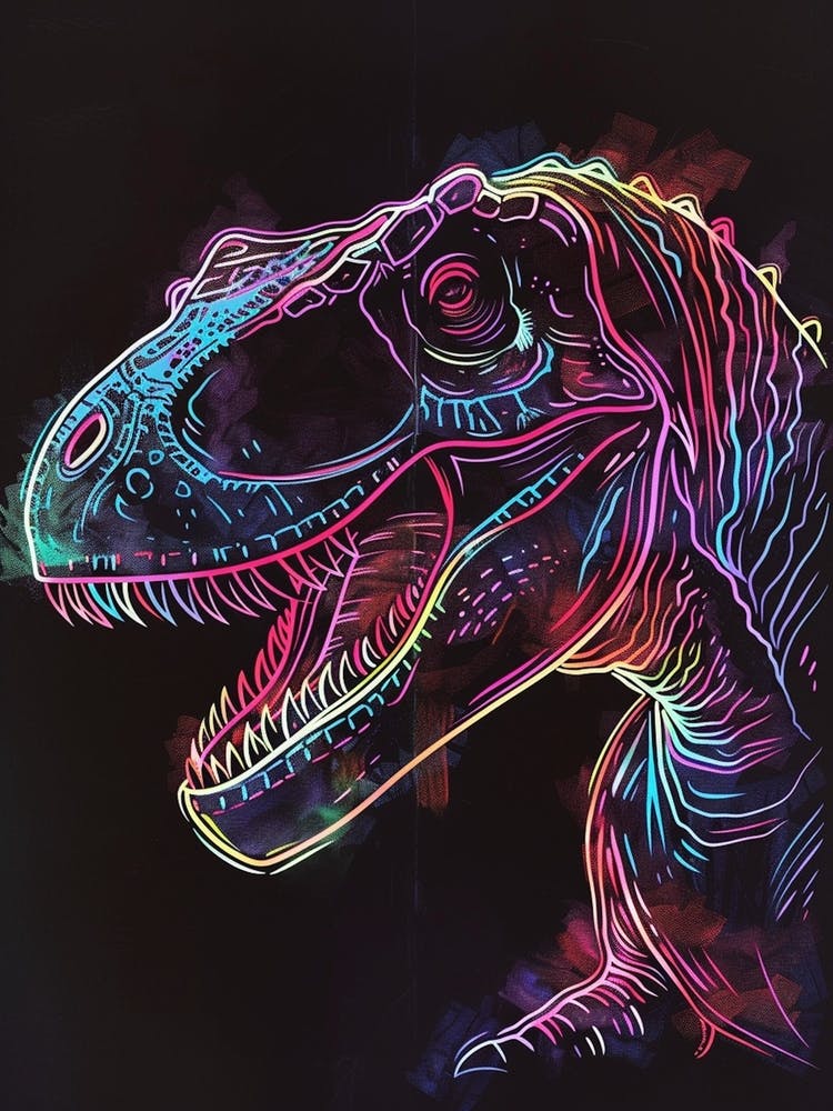 Neon Dinosaur Blue Pink Portrait